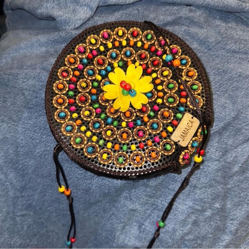 Handmade Jamaica Beaded Crossbody Purse Colorful Round Boho Bag